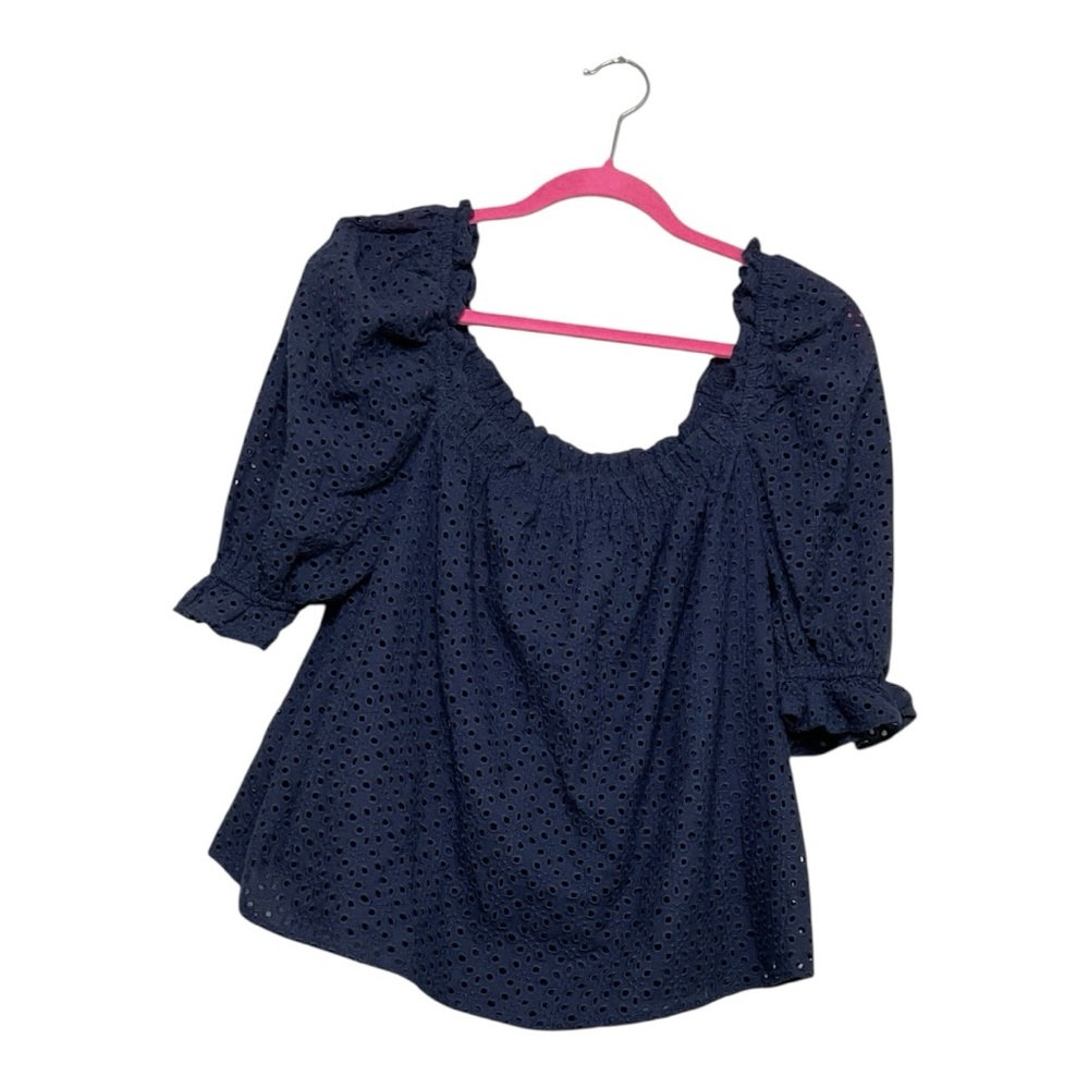Women’s Tuckernuck Pomander Place navy, eyelet blouse, size medium